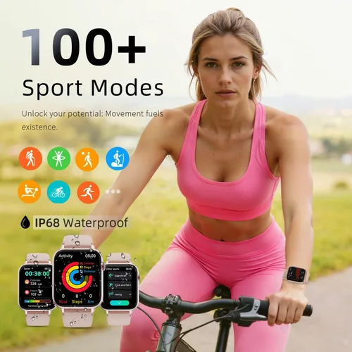 Miniatura 5 de Reloj inteligente para mujer, pantalla táctil HD de 1.85" con función de mensaje y llamada, más de 100 modos deportivos, rastreador de fitness IP68