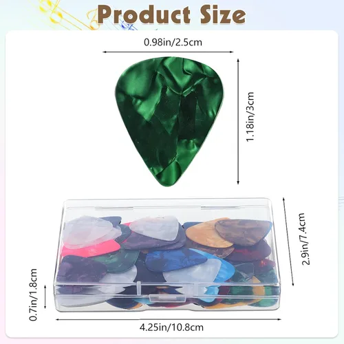Miniatura 2 de 60 piezas de púas para guitarra, 3 diferentes grosores de púas de celuloide coloridas con arte abstracto para bajo, eléctrica, acústica. Regalos