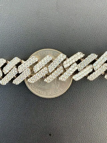 Miniatura 7 de HarlemBling Cadena o pulsera cubana de plata de ley 925 maciza para hombre, eslabones cubanos Hip Hop de 0.472 in - ICY, Metal, Circonita cúbica