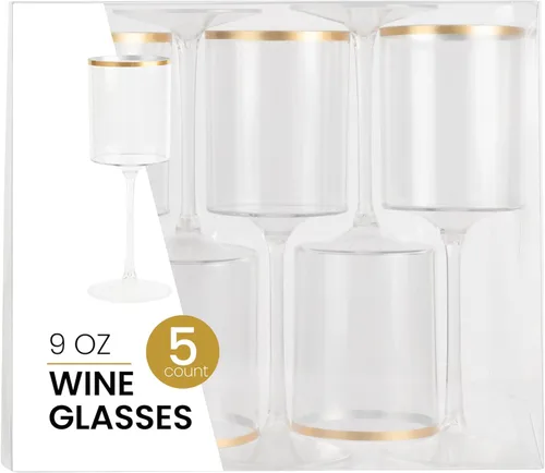 Miniatura 9 de PLASTICPRO Paquete de 10 copas de vino de plástico de 14 onzas, dos tonos, elegantes, desechables, con tallo, reutilizables, de plástico duro