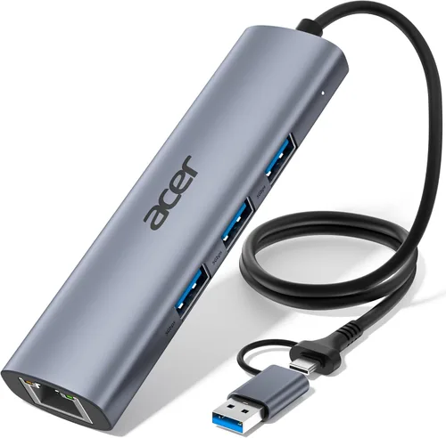 Miniatura 10 de Acer Adaptador USB a Ethernet, Hub USBC Ethernet 1Gbps con 3*USB 3.0, Disipación de Calor de Aluminio, Sin Necesidad de Controlador, Adaptador USB a