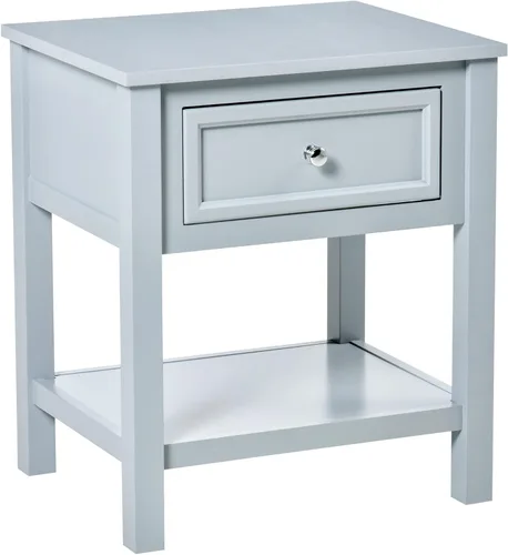 HOMCOM Mesa auxiliar decorativa, mesa auxiliar de sofá con cajón de almacenamiento y estante inferior para sala de estar, color gris