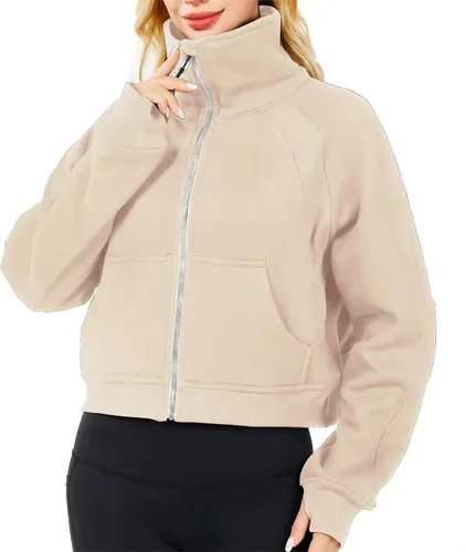Miniatura 4 de Sudadera corta con media cremallera para mujer, sudadera con capucha de forro polar, sudadera con capucha de un cuarto para primavera y otoño, ropa