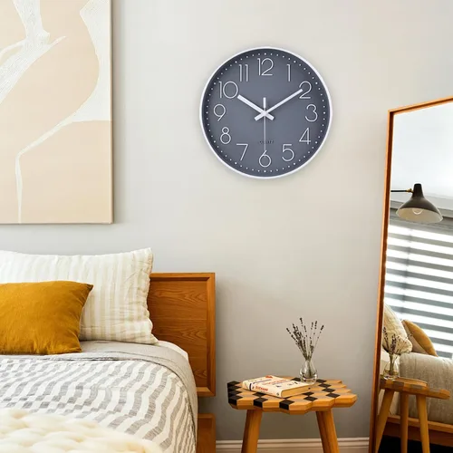 Miniatura 6 de jomparis - Reloj de pared redondo de 13.5 pulgadas, silencioso, sin tictac, decorativo, estilo simple y moderno, funciona con pilas, para Gris