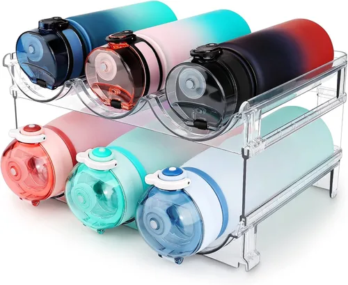 spospo Organizador de botellas de agua para gabinete, organizador de almacenamiento de botellas de agua, 2 paquetes de estante de almacenamiento de