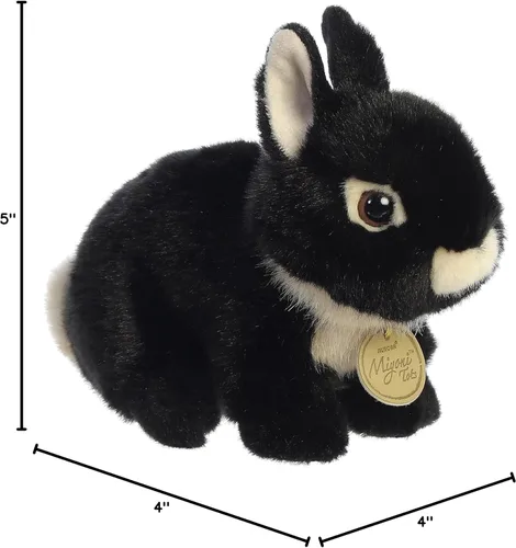 Miniatura 6 de Aurora® - Adorable conejito enano holandés de peluche Miyoni®, detalle realista, compañía entrañable, negro, 7.5 pulgadas