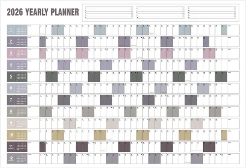 Calendario anual de pared con días festivos, calendario de año completo de una página, calendario de pared anual con calcomanías, horizontal, 23 x