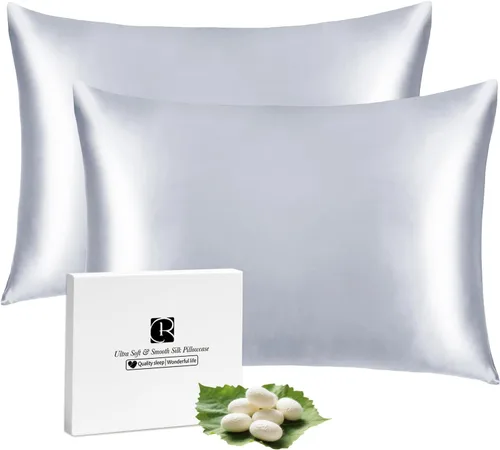 Miniatura 23 de Ravmix - Juego de 2 fundas de almohada de seda para cabello y piel con cremallera oculta, juego de 2 fundas de almohada de seda de morera 21Momme