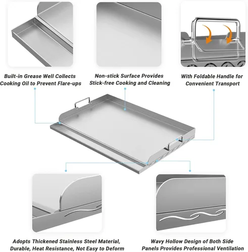 Miniatura 3 de Skyflame Plancha Universal de Parrilla de 23"x16", Parrilla Plana de Superficie de Cerámica Antiadherente para BBQ con Manija y Ranuras para Grasa
