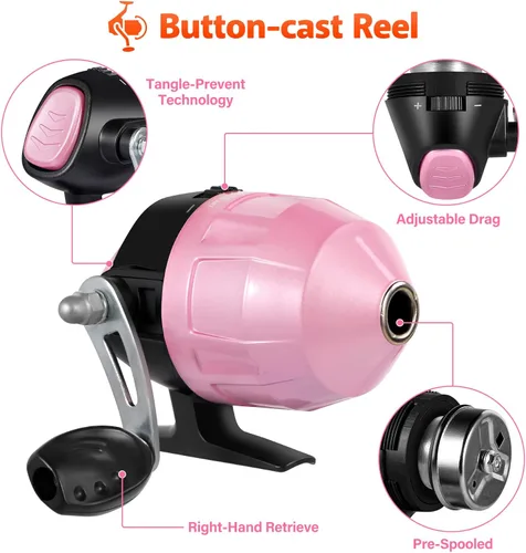 Miniatura 5 de PLUSINNO Caña de pescar para niños con carrete Spincast telescópica caña de pescar Combo kits completos para niños, niñas y adultos Rosa