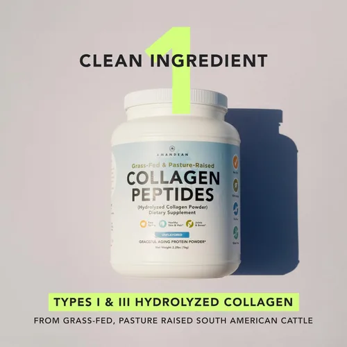 Miniatura 3 de AMANDEAN Paquete de péptidos de colágeno. Paquetes de 2.2 lbs y barras. Alimentado con pasto, hidrolizado enzimáticamente, tipo 1 y 3. Proteína