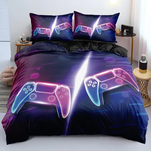 Miniatura 6 de Juego de funda de edredón de tamaño individual con estampado 3D de Gamepad azul para niños, fundas de edredón y fundas de almohada para dormitorio