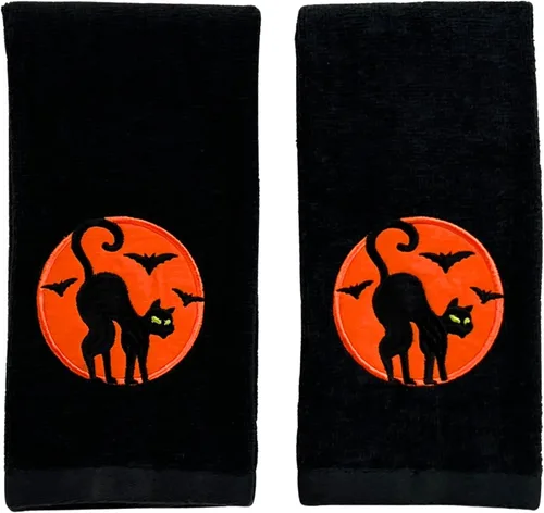 Miniatura 27 de Serafina Home Juego de 2 toallas de baño de Halloween – Juego de 2 toallas de algodón negro – 18 x 11 pulgadas bordado de murciélago en diseño