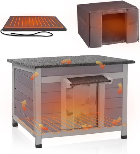 Miniatura 10 de GUTINNEEN Casa para Gatos de Exterior Climatizada Aislada con Calentador y Forro Térmico, Refugio Cálido de Invierno para Gatos Ferales Espacioso