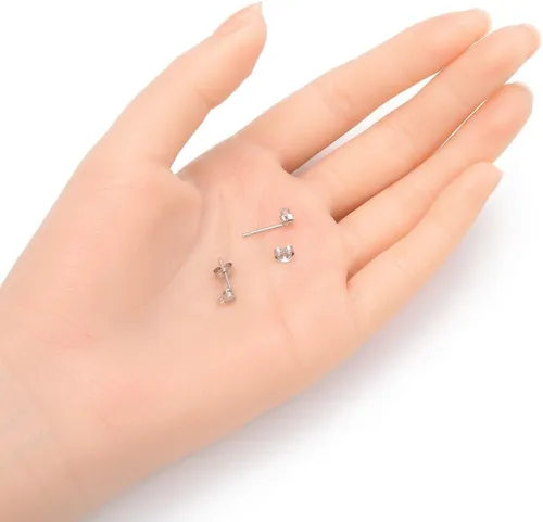 Miniatura 3 de Adabele - 2 pares de aretes de plata de ley auténtica de 0.118 pulgadas (0.118 in) con circonitas cúbicas pequeñas, anillo cerrado, circonita Oro