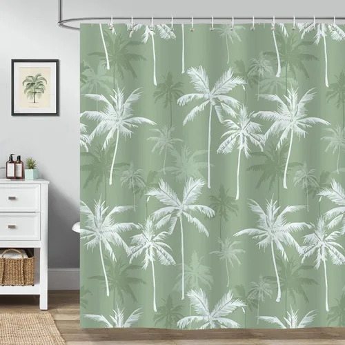 Miniatura 9 de Bonhause Cortina de ducha tropical de playa, cortina de baño bohemia de palmeras hawaianas de mediados de siglo, 72 x 72 pulgadas, tela de poliéster