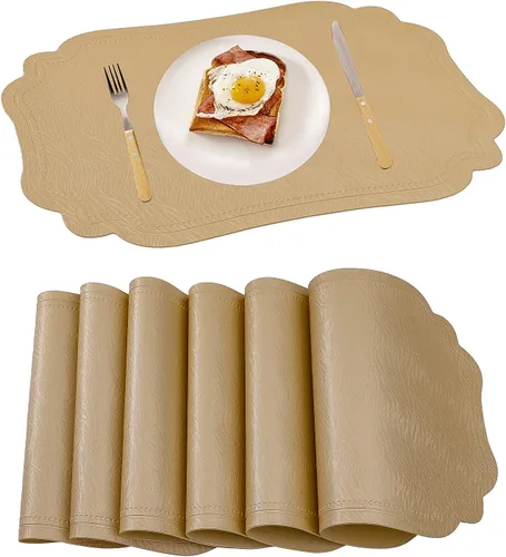 XINYUN Juego de 6 manteles individuales dorados para mesa de comedor, de piel sintética, ligeros, lavables, antideslizantes, antideslizantes, Oro 1