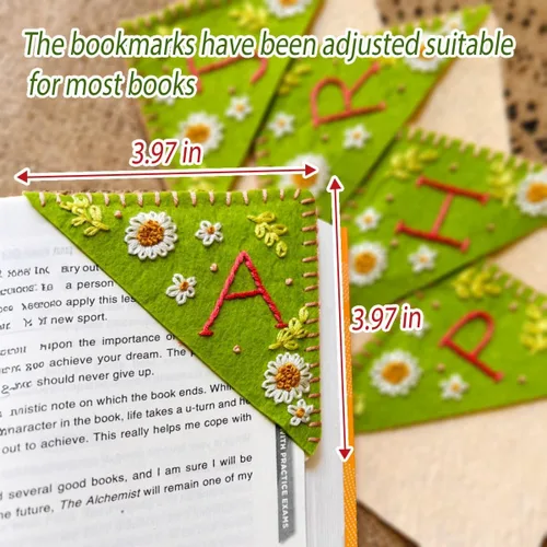Miniatura 5 de Marcapáginas de esquina bordadas a mano personalizadas, Marcadores para mujeres, Marcador personalizado para los amantes de los libros, lindo Verde