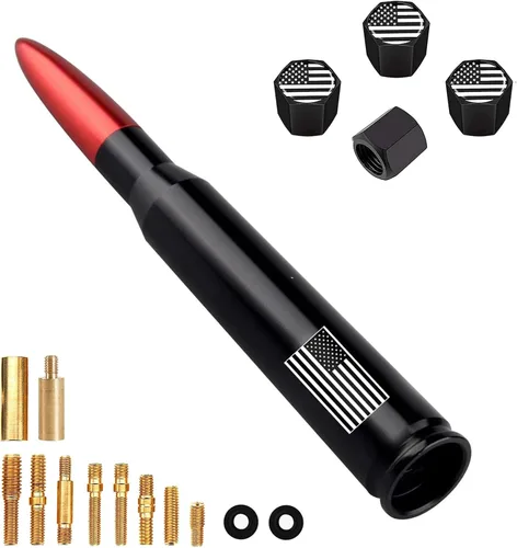 Miniatura 11 de Antena para camión, diseño de bandera estadounidense, con tapas de vástago de válvula, mástil de antena universal, accesorios de camión y auto