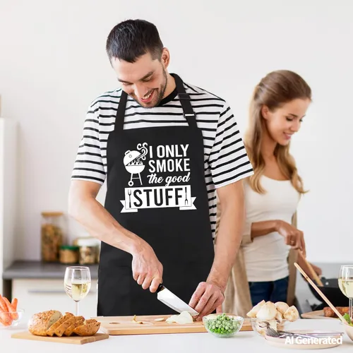 Miniatura 7 de Kaidouma Divertidos delantales de parrilla para hombres – I Only Smoke The Good Stuff – Divertidos delantales de chef para cocinar barbacoa con 2