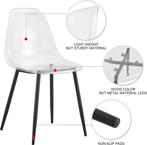 Miniatura 3 de JUFU Juego de 4 sillas de comedor de acrílico, modernas sillas transparentes con asiento transparente, sillas laterales ergonómicas de acrílico