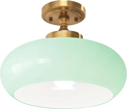 Miniatura 12 de Lámpara de Techo Verde Semiempotrada Vintage de Latón Antiguo Luz Empotrada Superior de Cristal Dorado Candelabro para Casa de Campo Armario Entrada