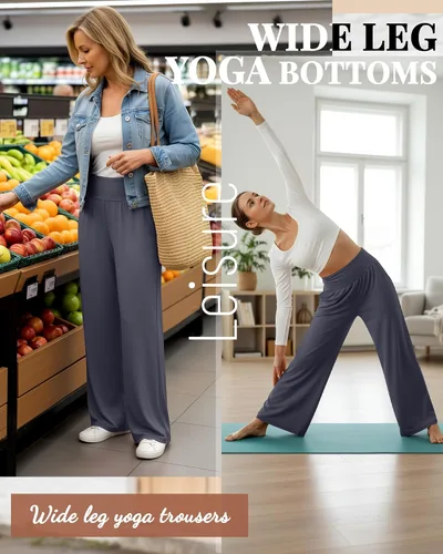 Miniatura 205 de Neer - Conjunto de 3 pantalones de yoga de pierna ancha para mujer - Pantalones deportivos cómodos, holgados, de cintura alta y casuales