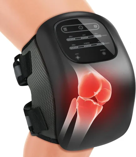 Masajeador de rodilla con calor y vibración, masajeador de rodilla inalámbrico para aliviar el dolor con pantalla LED, correas ajustables y