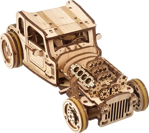 UGEARS Rompecabezas de modelos de coche 3D – Hot Rod Furious Mouse con innovadores motores duales – Rompecabezas de madera 3D para adultos y toda la
