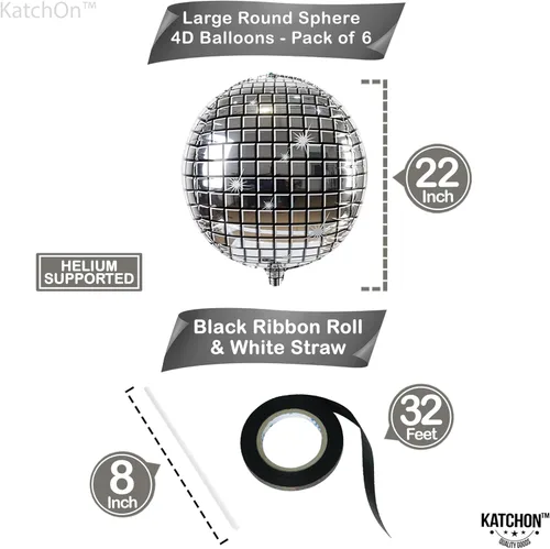 Miniatura 4 de KatchOn, Globos de bola de discoteca plateados, enormes de 22 pulgadas, paquete de 6, globos esféricos 4D para decoraciones de fiesta de discoteca