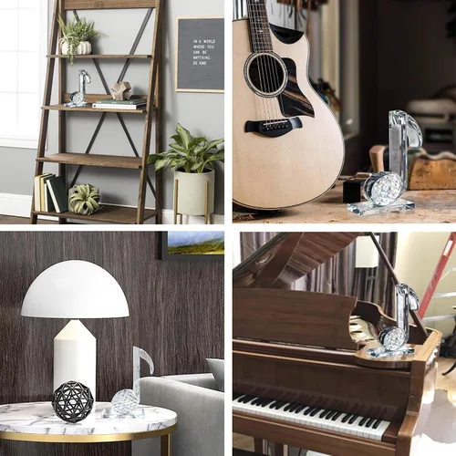 Miniatura 5 de QFkris Figurillas de Corchea de Cristal de 5'' de Altura Coleccionables Escultura Musical de Vidrio Estatua para Hogar Piano Guitarra Regalos