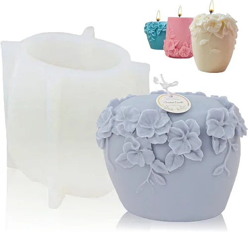 Miniatura 11 de Moldes de vela cilíndrica de silicona, 3D de flores de ratán para velas de aromaterapia, fabricación de jabón hecho a mano, moldes de cera