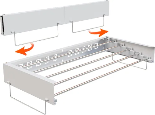 Miniatura 7 de Estante de secado de ropa oculto montado en la pared, organizador de lavandería extraíble con 5 varillas de acero inoxidable, plegable y plegable A