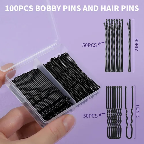 Miniatura 3 de Teenitor 100 alfileres negros Bobby, alfileres de pelo negros, horquillas para el cabello para mujeres y niñas de 2 pulgadas