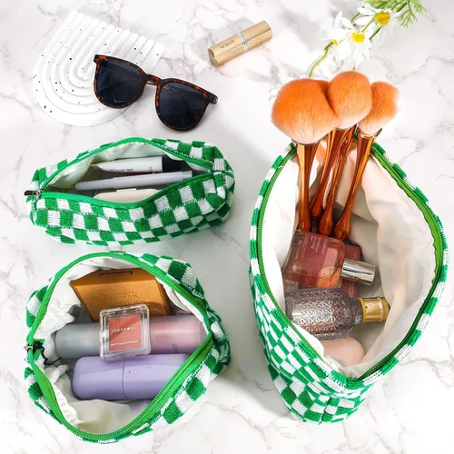 Miniatura 2 de ZLFSRQ Bolsa de maquillaje a cuadros para mujer, grande y pequeña, juego de bolsa de cosméticos a cuadros, bolsas de aseo de viaje, linda bolsa