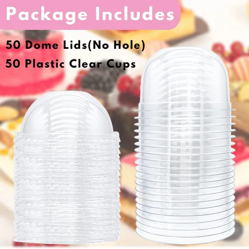 Miniatura 3 de Alaeseje 50 paquetes de vasos de plástico transparente de 9 onzas con tapas de cúpula, vasos desechables para postres y fiestas (sin agujero), vasos