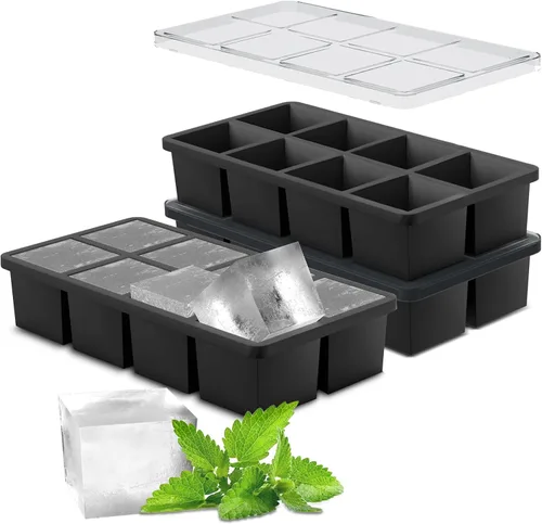 Miniatura 10 de Samuelworld Moldes grandes de silicona para cubitos de hielo, paquete de 2, cubos grandes de 2 pulgadas, grado alimenticio, flexibles, 8 cavidades