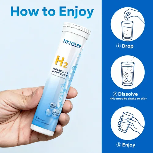 Miniatura 6 de Tabletas de agua de hidrógeno - Tableta de hidrógeno molecular de 16 PPM - 200 mg de magnesio - Tabletas de hidrógeno de disolución rápida para agua