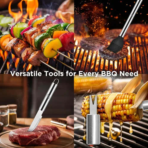 Miniatura 6 de Kaluns - Accesorios para parrilla, regalos para papá para el día del padre, juego de parrilla de acero inoxidable resistente, accesorios