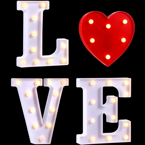 Miniatura 8 de Aurelema 4 letras iluminadas con luces de San Valentín, alfabeto con luces LED, corazón romántico para San Valentín, aniversario, boda, compromiso