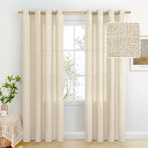 Miniatura 128 de BGment Cortinas de Lino Beige de 63 Pulgadas de Largo 2 Paneles - Tratamientos para Ventanas con Textura de Arpillera Filtrantes de Luz Cortinas