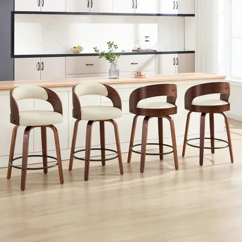 Miniatura 25 de Juego de 1 taburete de bar giratorio, 26" de cuero sintético tapizado, altura de mostrador con respaldo, silla de bar moderna de mediados de siglo