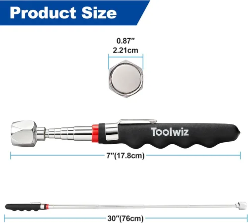 Miniatura 5 de Toolwiz Barredora magnética rodante de 17 pulgadas, 8.8 libras, con herramientas magnéticas telescópicas de 16 libras, barredora ligera con ruedas