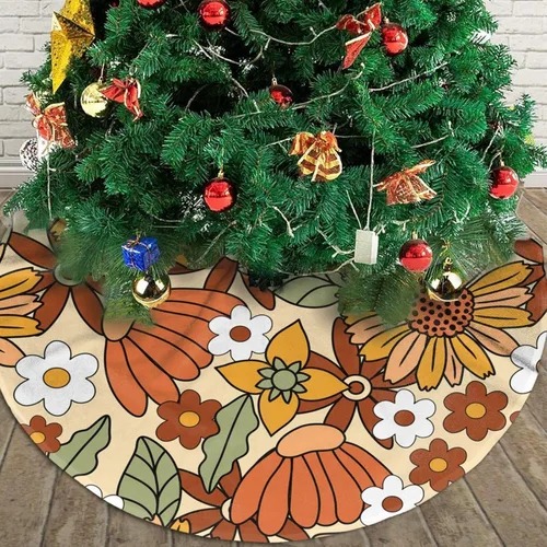 Miniatura 4 de 70s Retro Floral Flower Christmas Tree Skirt 36" Christmas Decorations Christmas Tree Skirts Christmas Tree Decorations Indoor Soft Xmas Tree Skirt