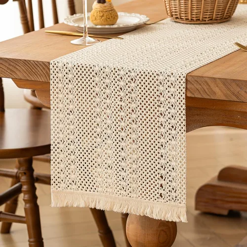 Miniatura 26 de FEXIA Camino de Mesa Negro con Borlas de 72 Pulgadas Macramé Boho Estilo Granja Camino de Mesa para Decoración de Dormitorio y Comedor