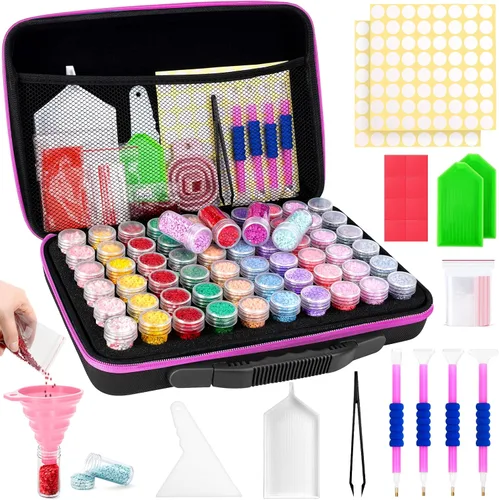 Miniatura 12 de FUNDAFUL Contenedores de almacenamiento de pintura de diamante, 60 ranuras para accesorios y herramientas de arte de diamante, organizador de arte