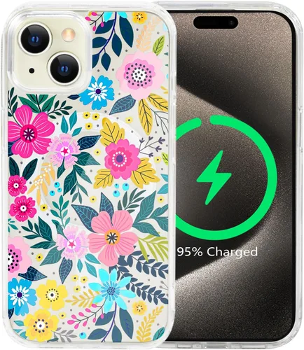 Miniatura 10 de Funda magnética de flores para iPhone 15 [compatible con MagSafe] Bonito patrón floral transparente a prueba de golpes