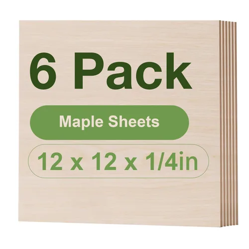 Miniatura 25 de Paquete de 12 hojas de tilo Rowood, 12x12x1/8pulgadas, tilo de 3mm para corte láser, kits de manualidades para adultos, tablero de madera