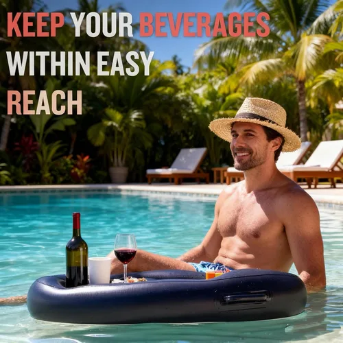 Miniatura 5 de Inflatable Pool Drink Holder with Large Capacity, Floating Drink Float for Hot Tub, Pool, Beach & Party - Holds Drinks, Phones & Snacks, Easy