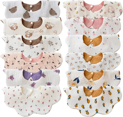 Miniatura 20 de Baberos de muselina para bebés, baberos para babero de dentición para bebé niña o niño de muselina de algodón Azur